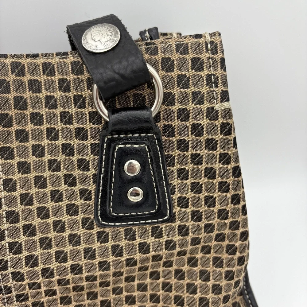 Nine & Co Satchel with Brown/Tan Checkered Pattern and Brown Leather Trim/Handle - Picture 8 of 16